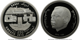 Mohammed VI silver Proof "Rabat UNESCO World Heritage" 250 Dinars AH 1433 / 2012 PR69 Ultra Cameo NGC, KM-Y165. Mintage: 1,000. From the Globus Collec...