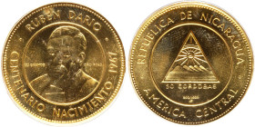 Republic gold Prooflike "Ruben Dario Centennial" 50 Cordobas 1967-HF PL65 PCGS, Huguenin Freres mint, KM25. HID09801242017 © 2024 Heritage Auctions | ...