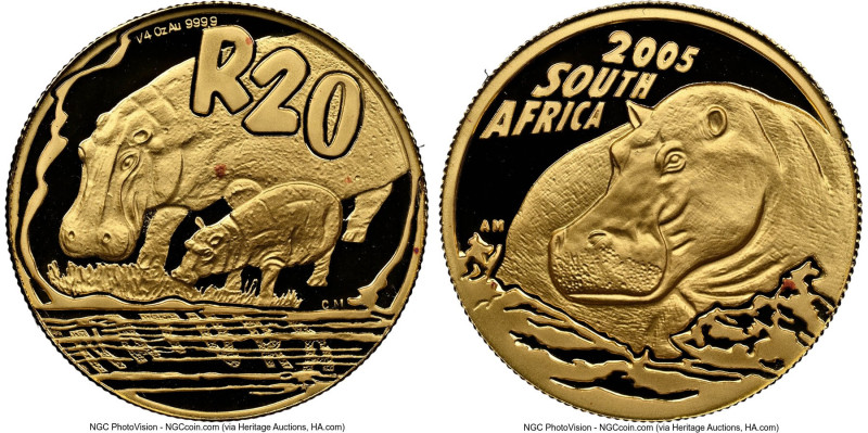 Republic gold Proof "Natura - Hippopotamus" 20 Rand (1/4 oz) 2005 PR69 Ultra Cam...