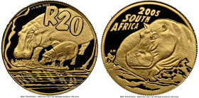 Republic gold Proof "Natura - Hippopotamus" 20 Rand (1/4 oz) 2005 PR69 Ultra Cameo NGC, KM423. Giants of Africa Series. HID09801242017 © 2024 Heritage...