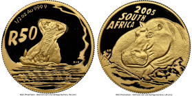 Republic gold Proof "Natura - Hippopotamus" 50 Rand (1/2 oz) 2005 PR69 Ultra Cameo NGC, KM424. Giants of Africa series. HID09801242017 © 2024 Heritage...