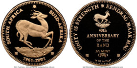 Republic gold Proof "Gold Rand 40th Anniversary" 1/4 Krugerrand (1/4 oz) 2001 PR69 Ultra Cameo NGC, KM106. HID09801242017 © 2024 Heritage Auctions | A...