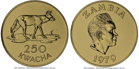 Republic gold "African Wild Dog" 250 Kwacha 1979 MS65 NGC, British Royal Mint, KM20. Mintage: 455. Conservation series. Accompanied by COA. HID0980124...
