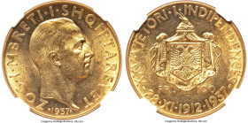 Zog I gold "Independence Anniversary" 100 Franga Ari 1937-R MS61 NGC, Rome mint, KM21, Fr-11, Mont-18 (R). Mintage: 500. Struck for the 25th anniversa...