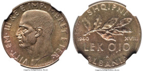 Italian Occupation. Vittorio Emanuele III aluminum-bronze Prova 0.10 Lek 1940-R MS65 NGC, Rome mint, KM-Pr-Unl., Pagani-412. A splendid Gem Prova piec...