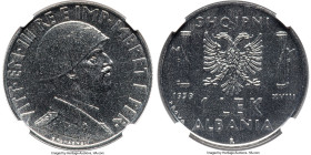 Italian Occupation. Vittorio Emanuele III steel Prova Lek 1939-R MS64 NGC, Rome mint, KM-Pr60, Pag-409 (R4). The Italianization of Albanian material c...