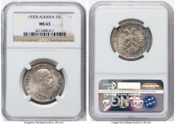 Italian Occupation. Vittorio Emanuele III 10 Lek 1939-R MS63 NGC, Rome mint, KM34. One year type. Radiant iridescence with brilliant hues from magenta...