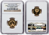 People's Socialist Republic gold Proof "Prince Skanderbeg" 20 Leke 1968 PR67 Ultra Cameo NGC, Budapest mint, KM51.1, Fr-22. Fineness to the left of Le...