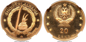 People's Socialist Republic gold Proof "Prince Skanderbeg" 20 Leke 1968 PR66 Cameo NGC, Paris mint, KM51.3, Fr-22. Mintage: 24. Cornucopia privy mark ...