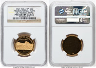 People's Socialist Republic gilt Proof Reverse Die Trial "Argirocastrum Ruins" 50 Leke 1969 PR64 Ultra Cameo NGC, cf. KM53.2 (standard issue). The onl...