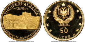 People's Socialist Republic gold Proof "Argirocastrum Ruins" 50 Leke 1970 PR69 Ultra Cameo NGC, KM53.3, Fr-21. Mintage: 100. An extremely scarce offer...