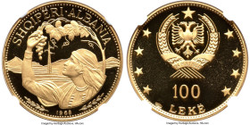 People's Socialist Republic gold Proof "Peasant Girl" 100 Leke 1968 PR66 Ultra Cameo NGC, KM54.1, Fr-20. Mintage: 3,470. A potent display of Cameo con...