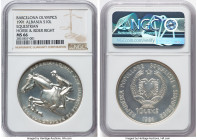 Republic silver "Equestrian - Horse & Rider Left" 10 Leke 1991 MS66 NGC, KM69. Socialist Republic arms variety. Celebrating the equestrian event at th...