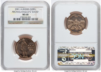 Republic gold "Michelangelo's David" 200 Leke 2001 MS68 NGC, Monnaie de Paris mint, KM83, Fr-27. Commemorating the 500th anniversary of the statue of ...