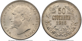 Ferdinand I 50 Stotinki 1916 MS62 NGC, Kremnitz mint, KM30. A key issue, from a sizable mintage but most of them were melted down. Quality Mint State ...