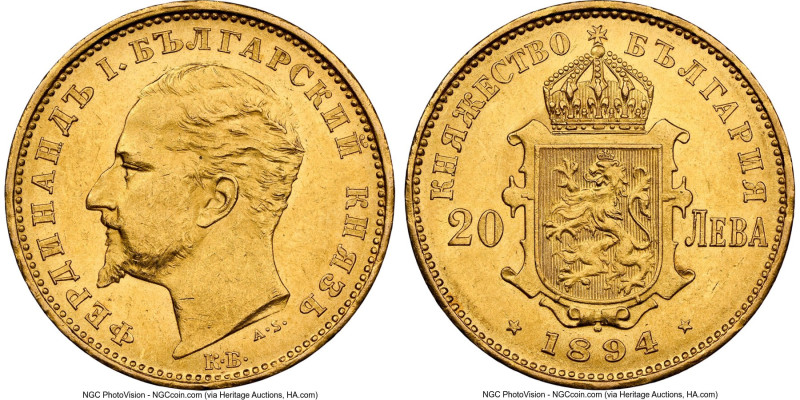 Ferdinand I gold 20 Leva 1894-KB MS62 NGC, Kremnitz mint, KM20, Fr-3. A prized p...