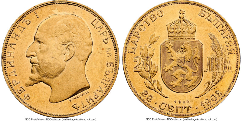 Ferdinand I gold 20 Leva 1912 UNC Details (Cleaned) NGC, Vienna mint, KM33, Fr-6...