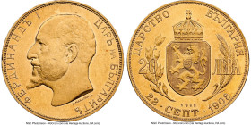 Ferdinand I gold 20 Leva 1912 UNC Details (Cleaned) NGC, Vienna mint, KM33, Fr-6. One-year type. Independence issue. Some light hairlines indicate a p...