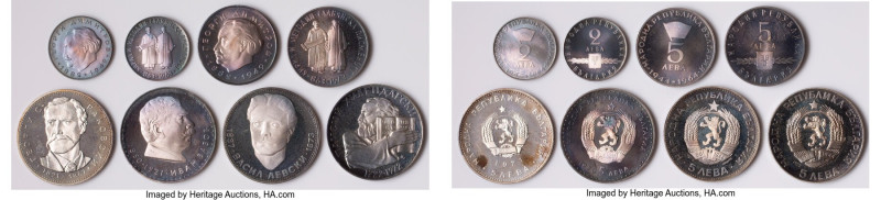 People's Republic 8-Piece Set of Assorted silver Proof Leva Issues UNC, Sofia mi...