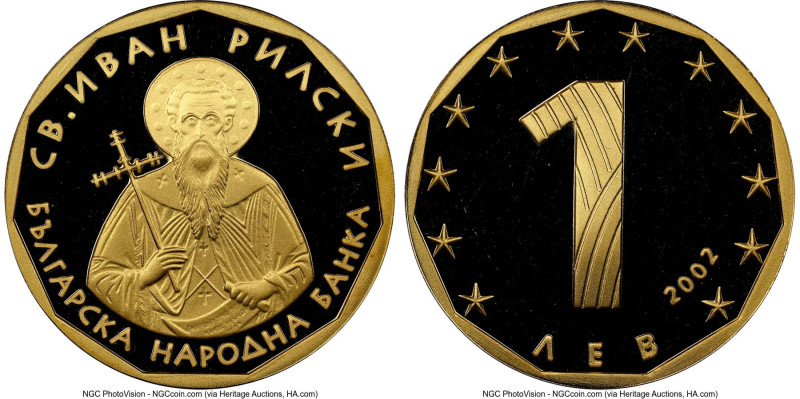 Republic gold Proof "St. Ivan of Rila" Lev 2002 PR69 Ultra Cameo NGC, Sofia mint...