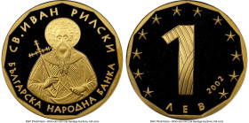 Republic gold Proof "St. Ivan of Rila" Lev 2002 PR69 Ultra Cameo NGC, Sofia mint, KM257, Nikolov-323. Mintage: 2,000. A scarce, low-mintage Bulgarian ...