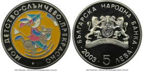 Republic colorized Proof "Child on Rocking Horse" 5 Leva 2003 PR67 Ultra Cameo NGC, Sofia mint, KM276. From the Globus Collection HID09801242017 © 202...