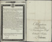 Westphalen Königreich: Dekret der Obligationen der Reichsschulden-Amortisations-Casse über 100 Franken vom 19.10.1808, dazu Dekret über 5 Millionen Fr...