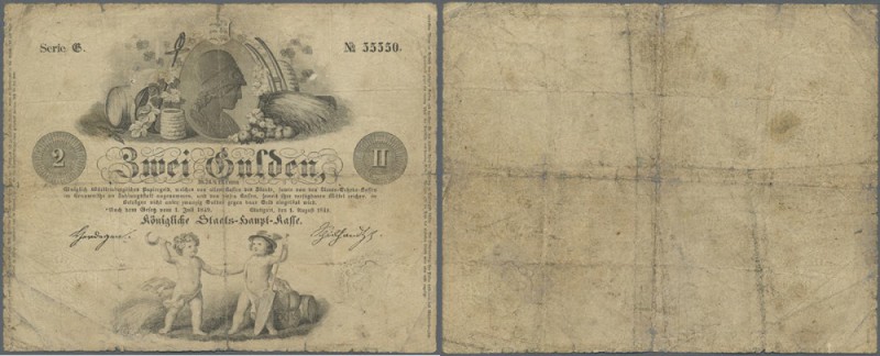 Württemberg: königliche Staats-haupt-Kasse 2 Gulden 1849, P.S841, starke Gebrauc...