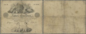 Württemberg: königliche Staats-haupt-Kasse 2 Gulden 1849, P.S841, starke Gebrauchsspuren mit Einrissen an den Rändern und kleinem Loch in der Mitte. S...