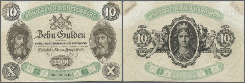 Württemberg: königliche Staats-Haupt-Kasse 10 Gulden 1858, P.S844, hervorragende...