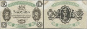 Württemberg: königliche Staats-Haupt-Kasse 10 Gulden 1858, P.S844, hervorragende Erhaltung für Alter der Note, Flecken an der linken und rechten obere...