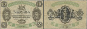 Württemberg: Königreich Württemberg 10 Gulden 1871, P.S845, diverse Knicke und Flecken, winziger Einriss am oberen Rand. Sehr selten! Erhaltung: F // ...