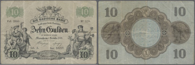 Baden: Badische Bank 10 Gulden 1870, P.S901, sehr saubere Gebrauchserhaltung mit...