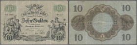 Baden: Badische Bank 10 Gulden 1870, P.S901, sehr saubere Gebrauchserhaltung mit einigen Knicken, sehr festes und sauberes Papier, rückseitig eine Fle...