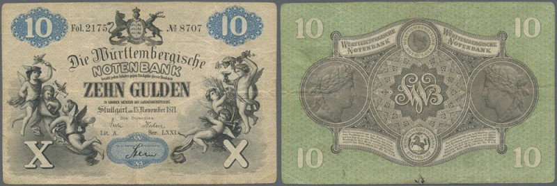 Württemberg: 10 Gulden 1871, Ro.WTB 2, mehrere senkrechte Knicke und kleine Flec...
