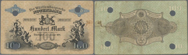 Württemberg: Württembergische Notenbank 100 Mark 1874, Ro.WTB 6 mit Entwertungsl...