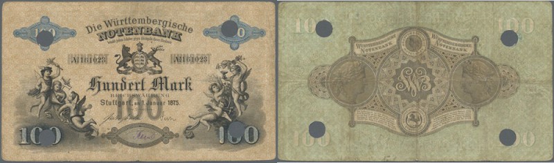 Württemberg: Württembergische Notenbank 100 Mark 1875, Ro.WTB 7 mit Entwertungsl...