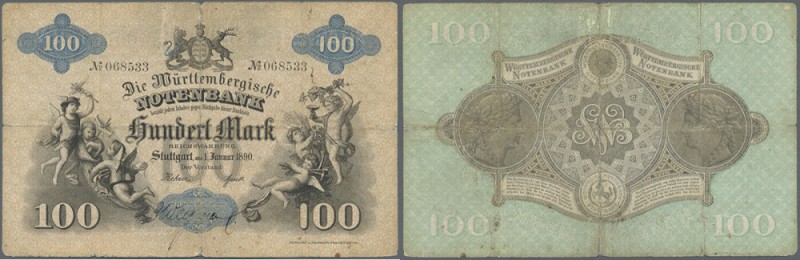 Württemberg: Württembergische Notenbank 100 Mark 1890, Ro.WTB 8, stärker gebrauc...