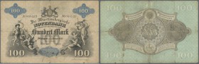 Württemberg: Württembergische Notenbank 100 Mark 1890, Ro.WTB 8, stärker gebraucht mit diversen Knickstellen, Einrissen entlang der Ränder, kleinere L...