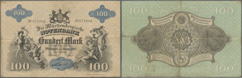 Württemberg: Württembergische Notenbank 100 Mark ”1890” Jahreszahl nachgemalt, R...