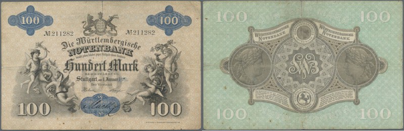 Württemberg: Württembergische Notenbank 100 Mark 18xx (vermutlich 1890), Ro.WTB ...