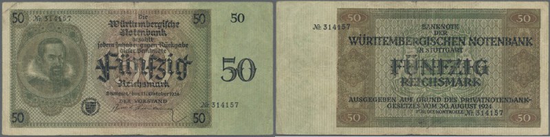 Württemberg: Württembergische Notenbank 50 Reichsmark 1924, Ro.WTB 27b, stärker ...