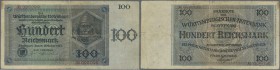 Württemberg: Württembergische Notenbank 100 Reichsmark 1924, Ro.WTB 28b, stark gebraucht mit kleinen Einrissen am oberen Rand, reparierter Riss am rec...