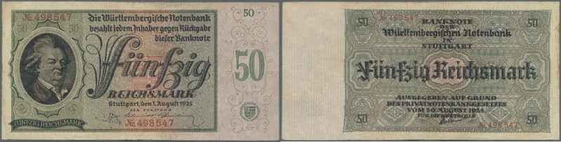 Württemberg: Württembergische Notenbank 50 Reichsmark 1925, Ro.WTB 29, sehr schö...