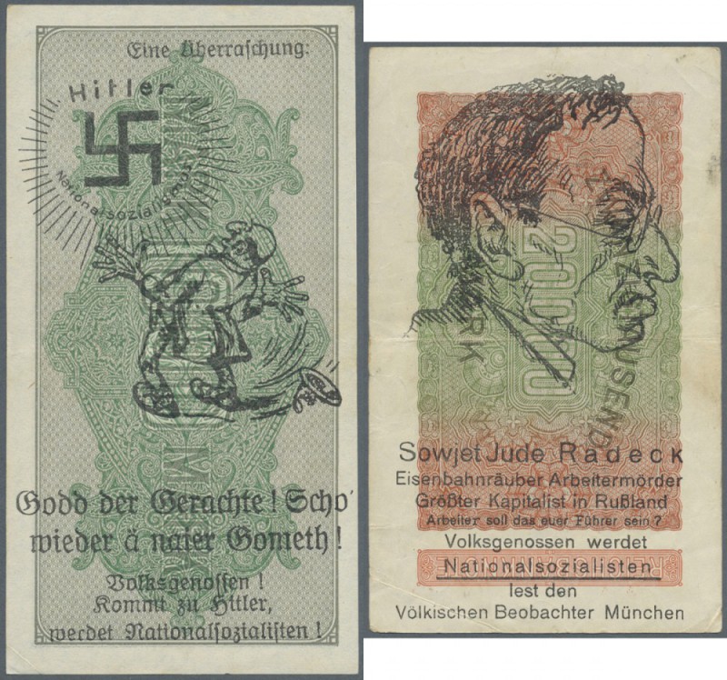 Antisemitismus : 1922/23, 1000 Mark mit rs. Aufdruck ”Godd der Gerachte!” und 20...