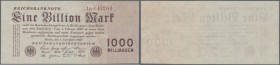 Deutsches Reich: 1 Billion Mark 1923, Ro.126b, minimal bestoßene Ecken und leichte Stauchungen im Papier, Erhaltung: aUNC // Germany: 1 Billion Mark 1...