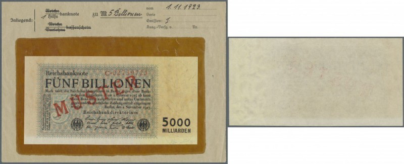 5 Billionen Mark 01.11.1923 mit Überdruck ”Muster” und laufender Serie in kassen...