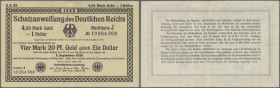 Deutsches Reich: 4,20 Mark Gold = 1 Dollar 1923, Ro.151b, sehr saubere Gebrauchserhaltung mit einigen Knicken und kleinen Flecken am linken Rand. Erha...