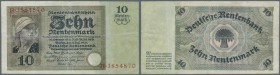 10 Rentenmark, 3.7.1925, Serie B, waagerecht und senkrecht gefaltet, keinerlei Einrisse, Erh. III
