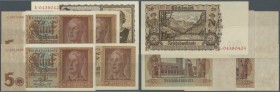 Lot mit 5 Banknoten der Reichsbank, dabei 20 Reichsmark Österreicherin in leicht gebraucht, 5 Reichsmark 1942 mit 7-stelliger und 8-stelliger KN in UN...